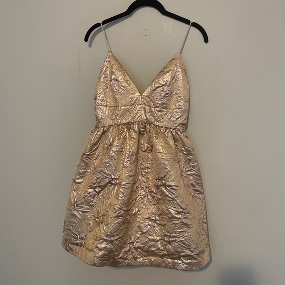 Alice + Olivia Foley Metallic Brocade mini dress 4 wedding cocktail party - Picture 2 of 8